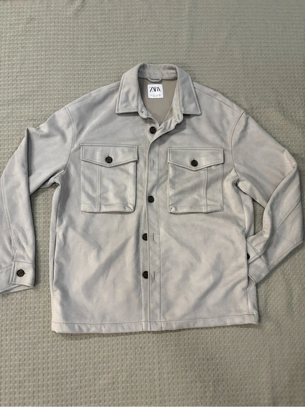 Zara Light Gray Men's Shirt Jacket with Chest Pockets